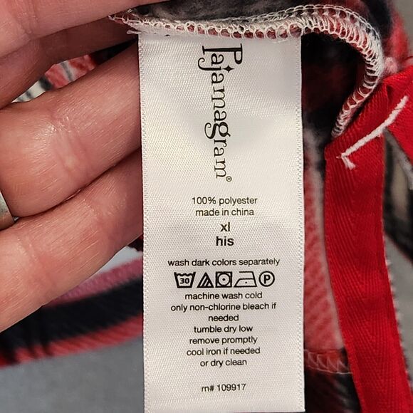 PajamaGram Mens Fleece Pajama Set XL Red White Plaid Long Sleeve Wide Leg PJs - Picture 10 of 16